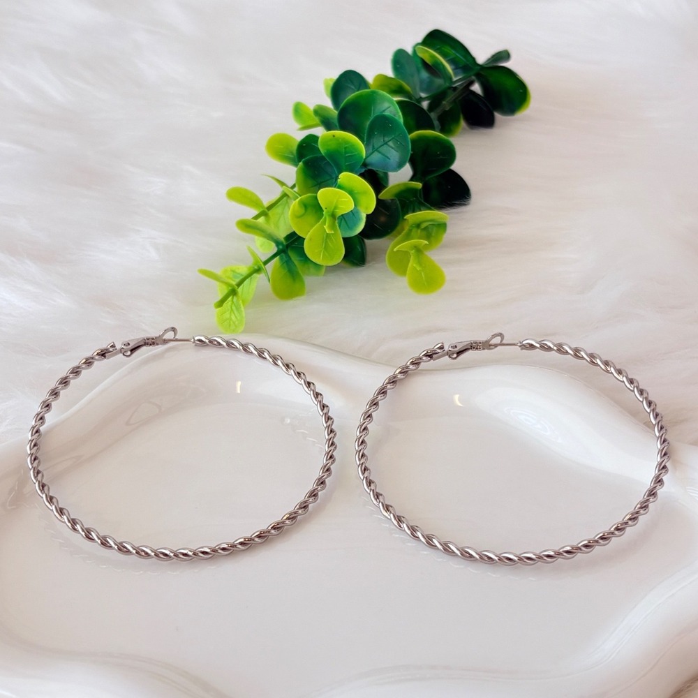 Silver Stainless Steel Twisted Hoop Earrings